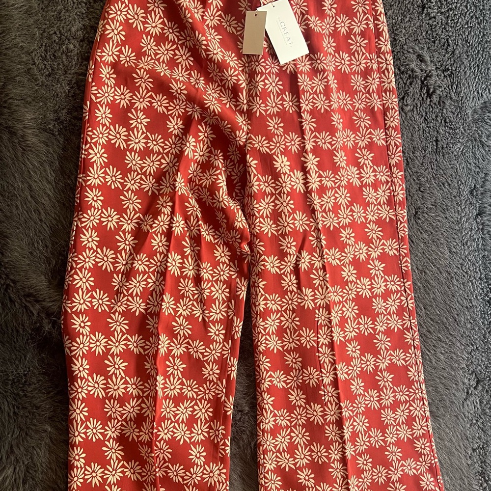 THE GREAT. Orange, and White Floral Wide Leg Pants